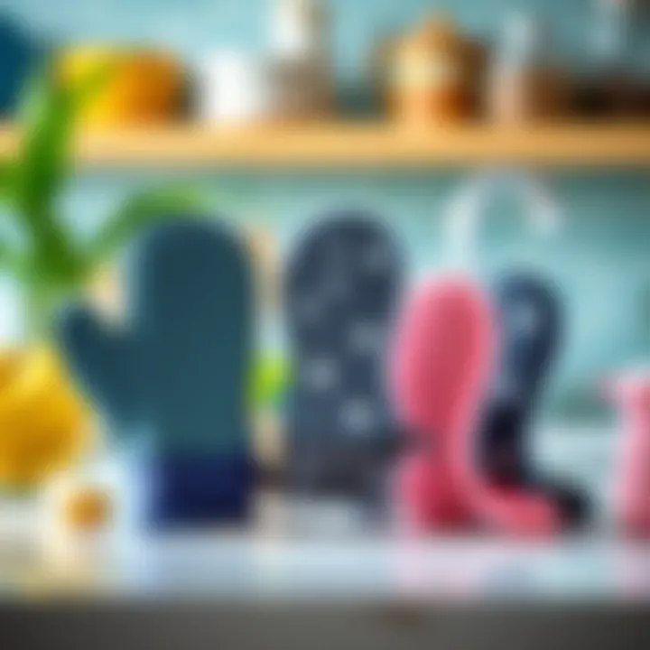 Comparison of various designs and colors of mini silicone oven mitts