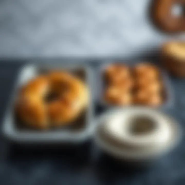 A side-by-side comparison of traditional bagel baking pans and silicone bagel molds.