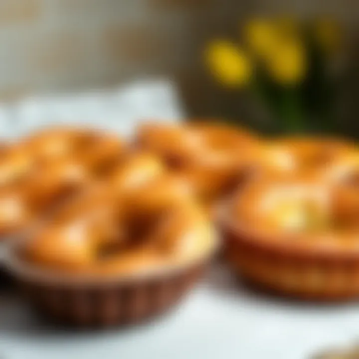An array of freshly baked bagels shaped perfectly using silicone molds.
