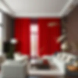 Luxurious red curtain draping elegantly in a modern living room
