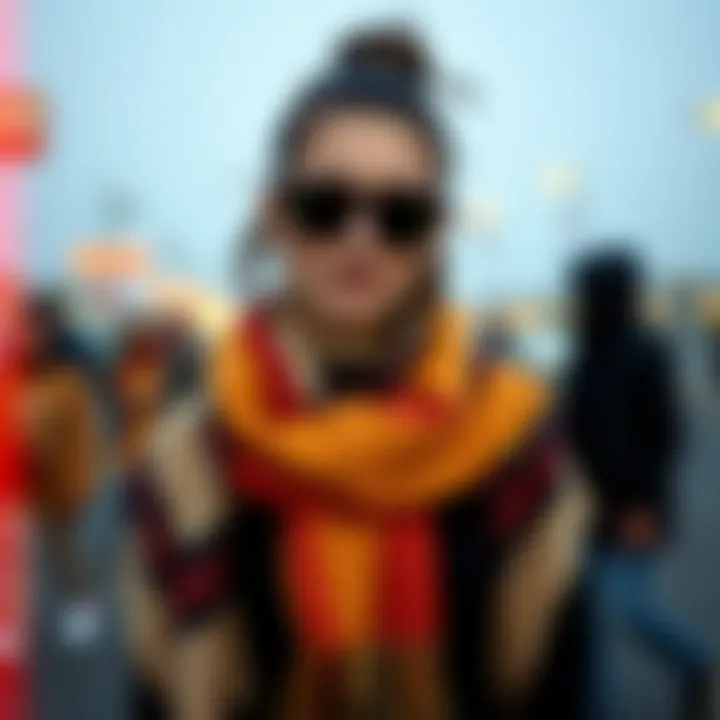 Stylish individual showcasing multiple ways to wear a shawl