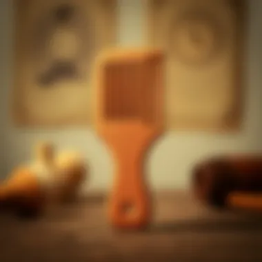 Close-up of peach wood comb with a vintage background