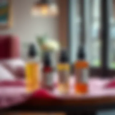 Stylish fabric care solutions using 5ml spray bottles in a chic setting