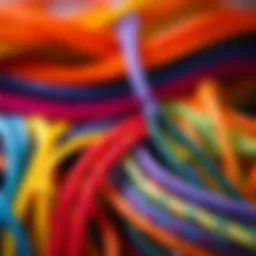 Close-up of colorful nylon cord for bracelet making