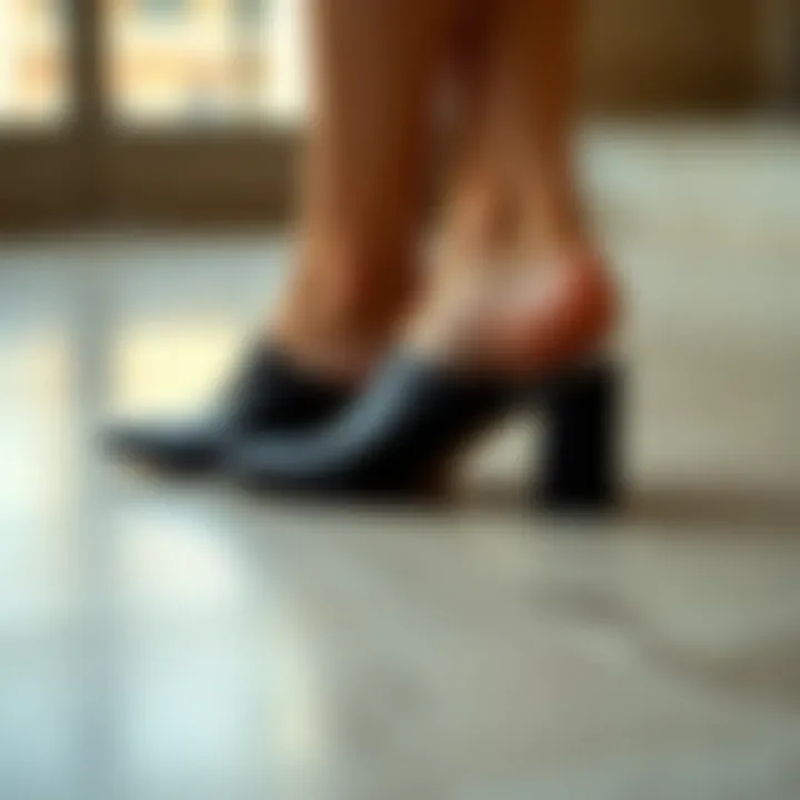 Elegant backless mules on a stylish surface