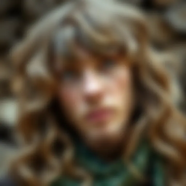 Close-up of a stylish long hippie wig with natural waves