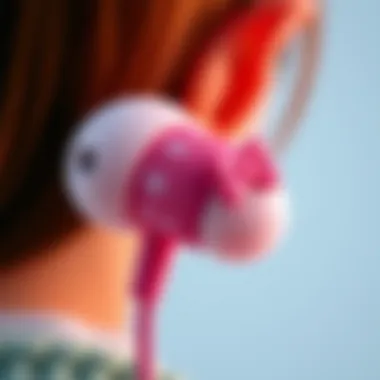 Close-up of the technical features of Sanrio earbuds