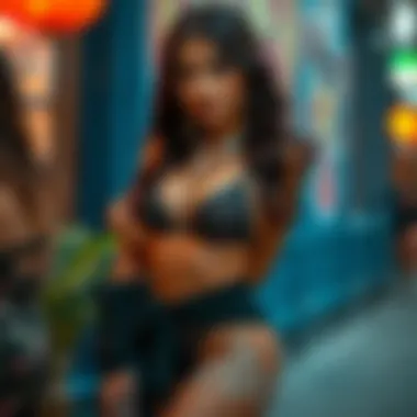 Trendy thigh jewelry worn as a fashion statement in a vibrant setting.