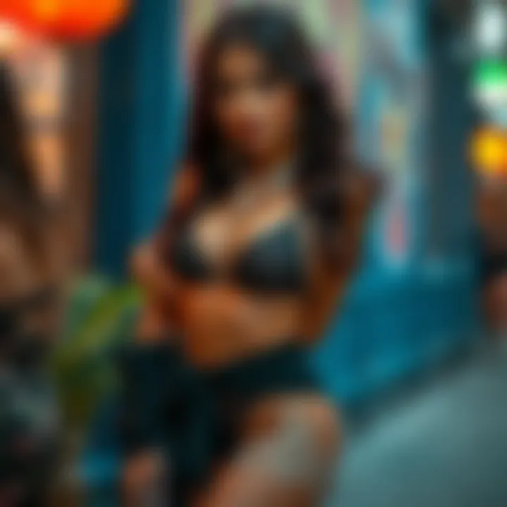 Trendy thigh jewelry worn as a fashion statement in a vibrant setting.