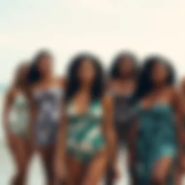 Diverse body types showcasing tropical print swimdress styles