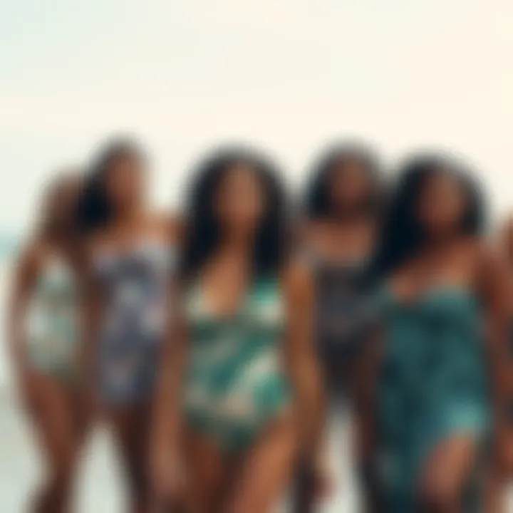 Diverse body types showcasing tropical print swimdress styles