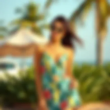 Stylish tropical print swimdress paired with accessories for a summer outing