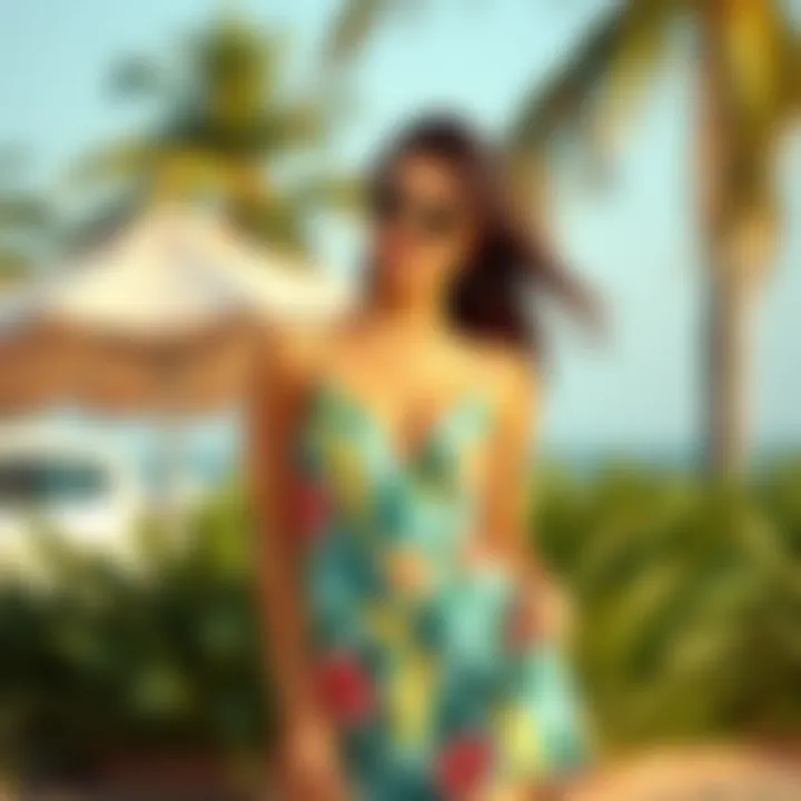 Stylish tropical print swimdress paired with accessories for a summer outing