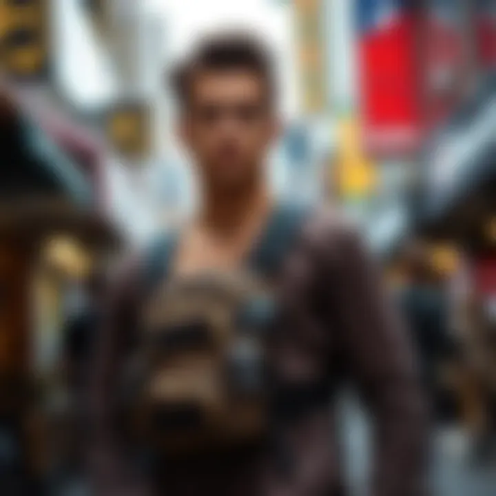 Fashion-forward individual wearing a chest pack in an urban environment