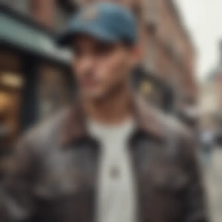 Stylish individual wearing a vintage distressed baseball cap in an urban setting