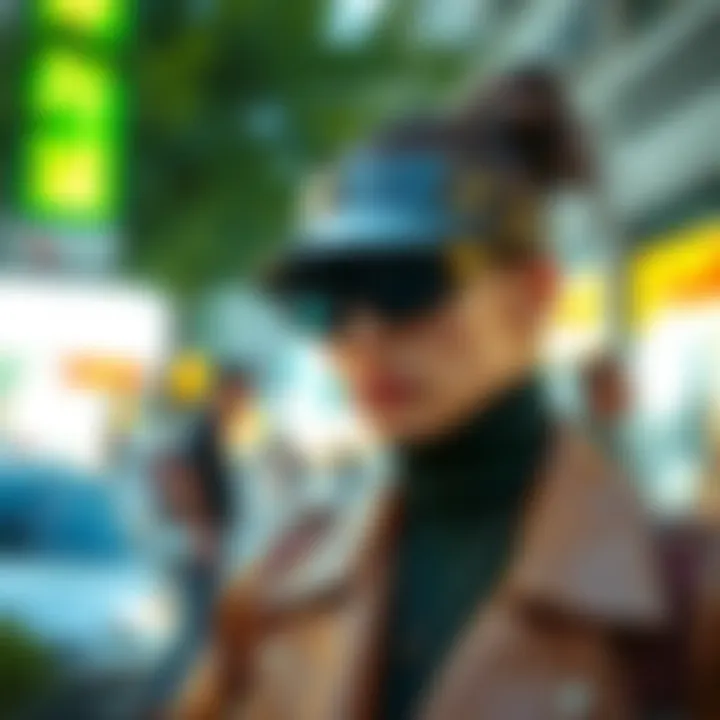 Trendy visor glare shields in urban setting