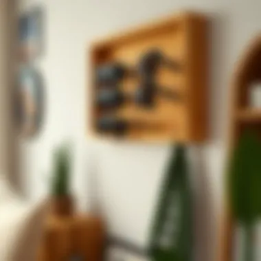 Wooden Rack Complementing Interior Aesthetics A wooden wall mounted sunglass rack blending with interior decor