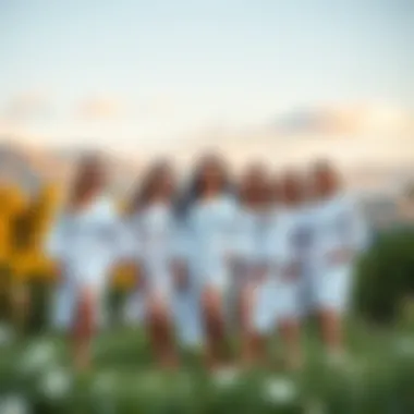 Bridal party wearing matching robes in a scenic outdoor location