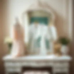 Elegant wedding robe set displayed on a beautiful vanity