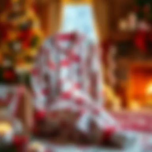 Cozy holiday-themed pyjamas displayed in a festive setting