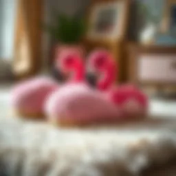 Stylish flamingo slippers displayed on a soft rug