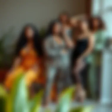 Diverse styles of plus size matching sets arranged aesthetically