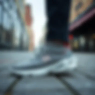 Stylish woven elastic shoes displayed in a trendy urban setting.