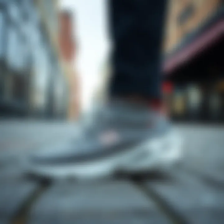 Stylish woven elastic shoes displayed in a trendy urban setting.