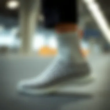 Side view of a woven elastic shoe highlighting its unique design and flexibility.