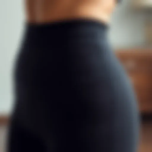 Close-up of the waistband of tummy control yoga pants showcasing the design