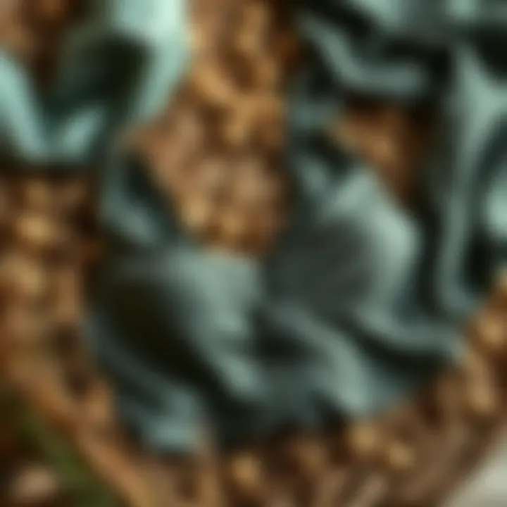 Sustainable fabric options for zip front bikini tops laid out on natural materials.