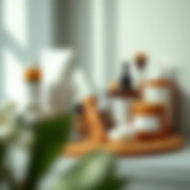 A serene skincare setup featuring face scrapers alongside natural products.