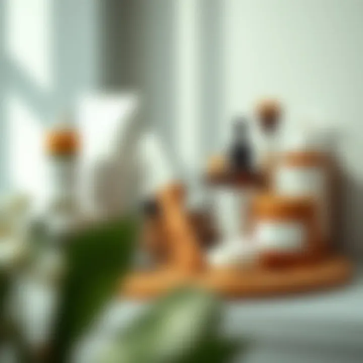 A serene skincare setup featuring face scrapers alongside natural products.