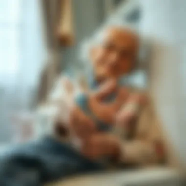 An elderly person using a foot brush for hygiene maintenance