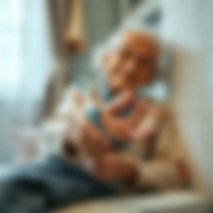 An elderly person using a foot brush for hygiene maintenance