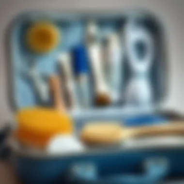 A well-organized foot care toolkit featuring brushes and accessories