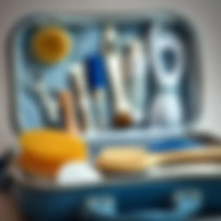 A well-organized foot care toolkit featuring brushes and accessories