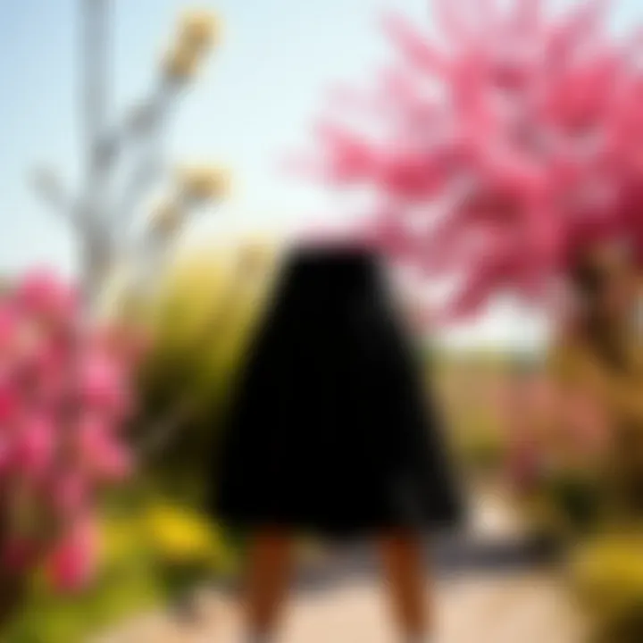 Elegant flare tennis skirt displayed in a vibrant outdoor setting