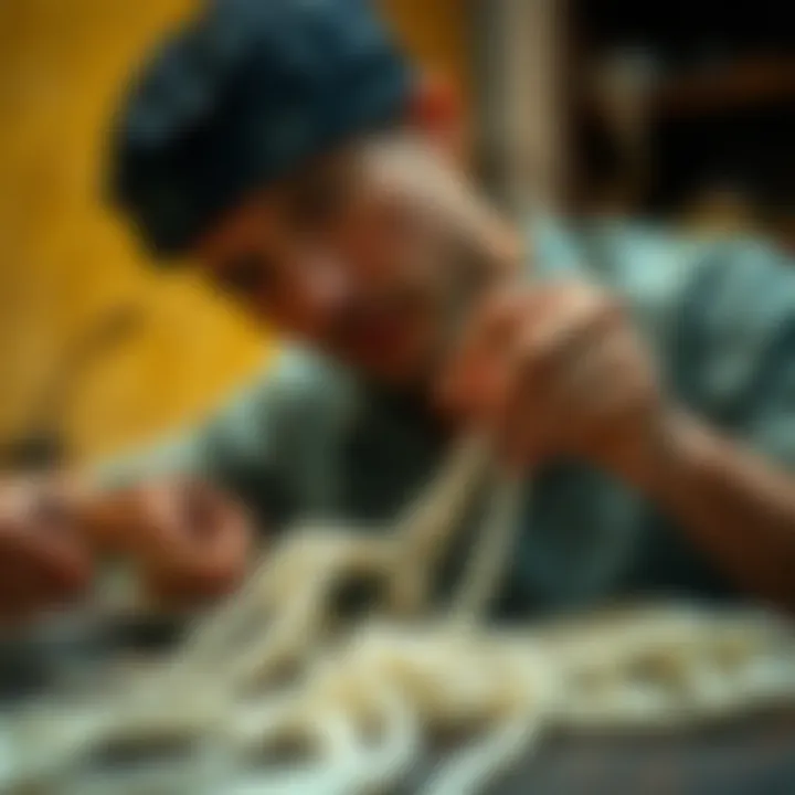 Craftsman skillfully working with floating pearl beads to create unique pieces