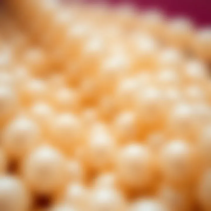 Close-up view of exquisite floating pearl beads showcasing their luster