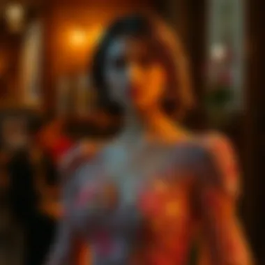 A stunning floral embroidered evening gown showcasing intricate designs.