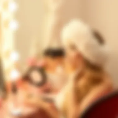 A chic vanity setup featuring a fluffy headband paired with cosmetics