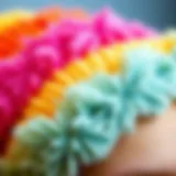 Close-up of a plush makeup headband in vibrant colors showcasing its texture