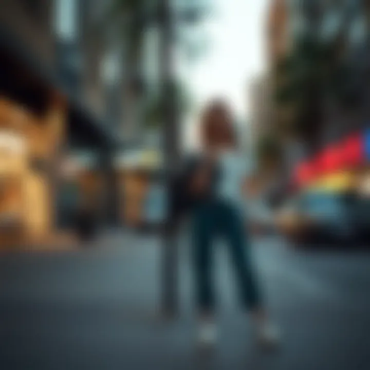 Fashionable styling of Forever 21 stretch pants in an urban setting