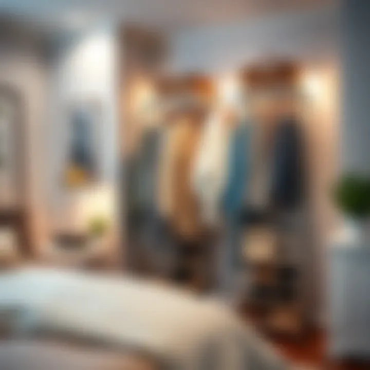 Functional clothes rack with shoe compartments in a chic bedroom