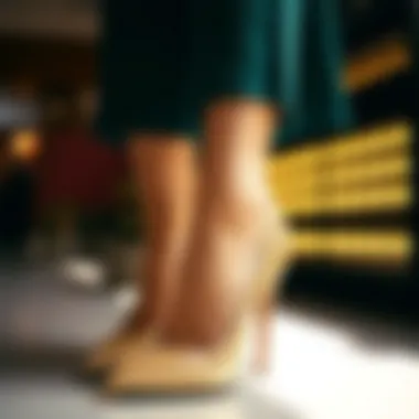 Fashionable outfit paired with gold glitter pumps