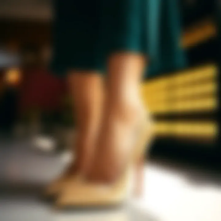 Fashionable outfit paired with gold glitter pumps