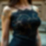 Close-up of intricate lace detailing on a goth bodycon dress