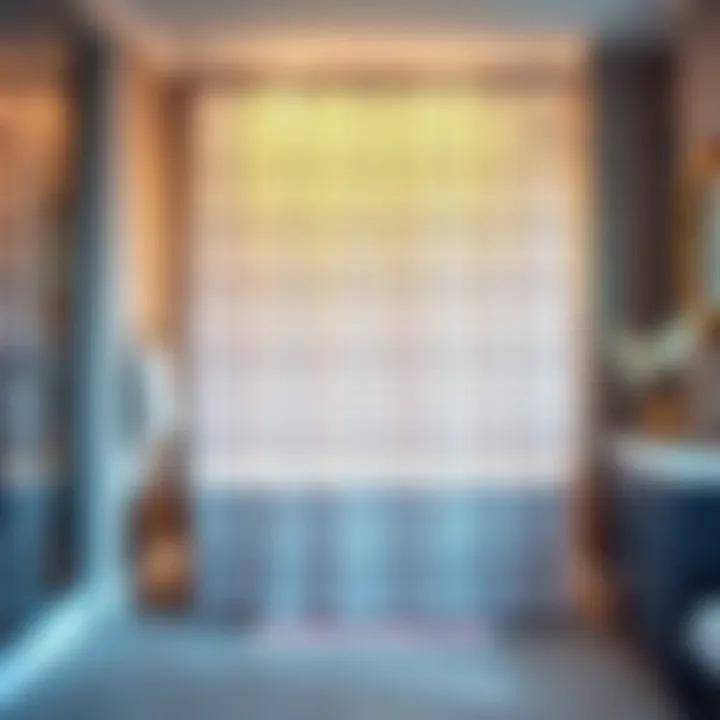 Elegant bathroom featuring a grid shower curtain that complements modern decor