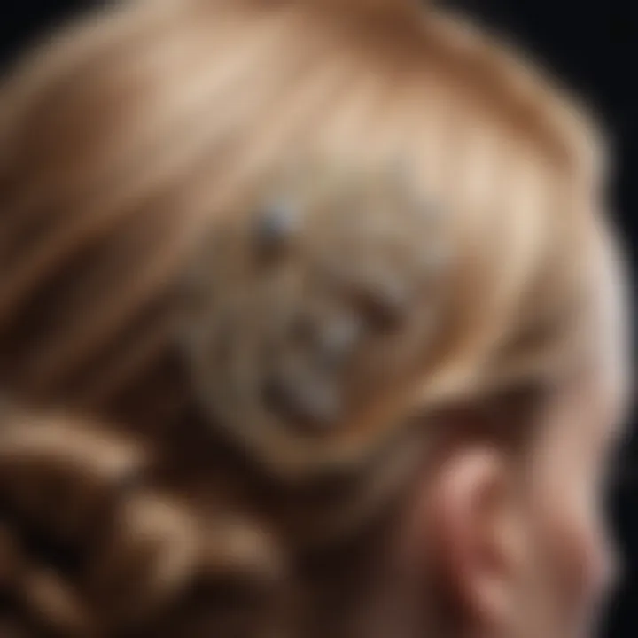 Close-up of a handcrafted single prong hair clip showcasing intricate design elements.